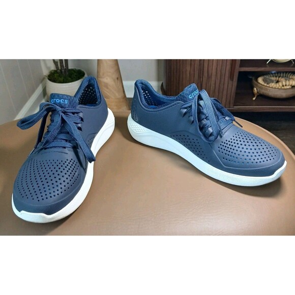 Men's Size 8 Crocs LiteRide Navy Blue Sneakers White Soles Comfort Walking Work. - Picture 3 of 16